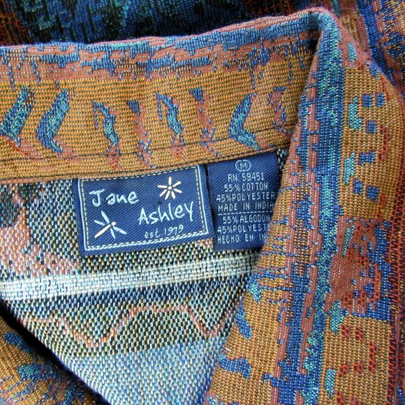 SOLFD🖤VINTAGE Western Tapestry Textile Jacket Woven Lightweight Cotton Button - Picture 9 of 9